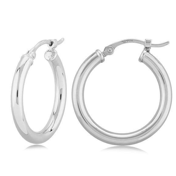 14K White Gold Tube Hoop Earrings