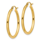 10K Yellow Gold Polished 30mm Lightweight Tube Hoop Earrings
