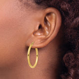 10K Yellow Gold Polished 30mm Lightweight Tube Hoop Earrings