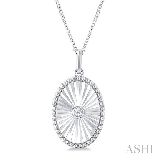 Silver Oval Shape Fluted Medallion Diamond Pendant