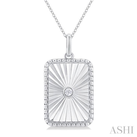 Silver Rectangle Shape Fluted Medallion Diamond Pendant