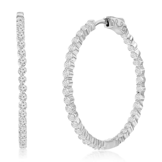 Sterling Silver 35mm Round CZ Hoop Earrings