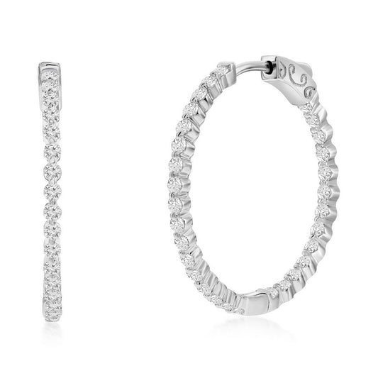 Sterling Silver 30mm Round CZ Hoop Earrings
