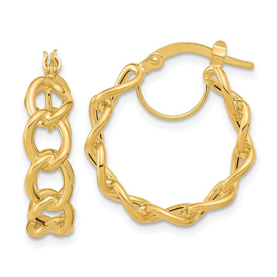 14K Yellow Gold Cable Link Hoop Earrings