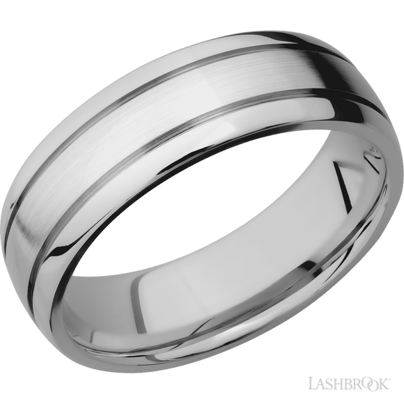 Titanium 7mm Domed Band with Two Accent Grooves