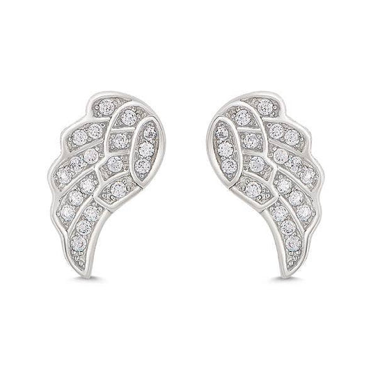 Angel Wings CZ Stud Earrings In Sterling Silver