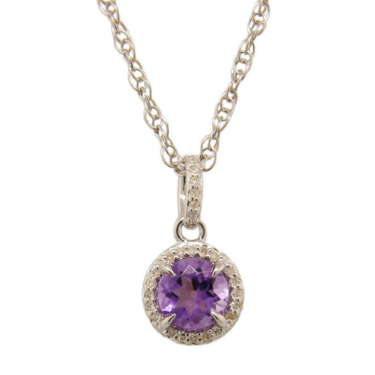 Sterling Silver Amethyst & Diamond Pendant