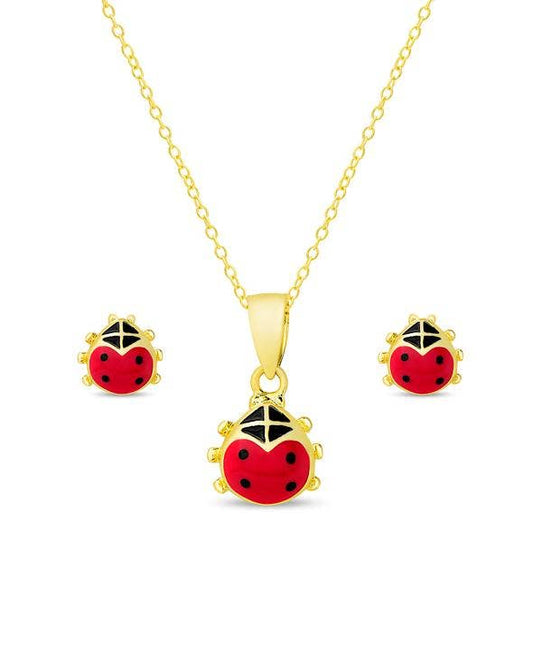 Ladybug Pendant And Stud Earrings Set