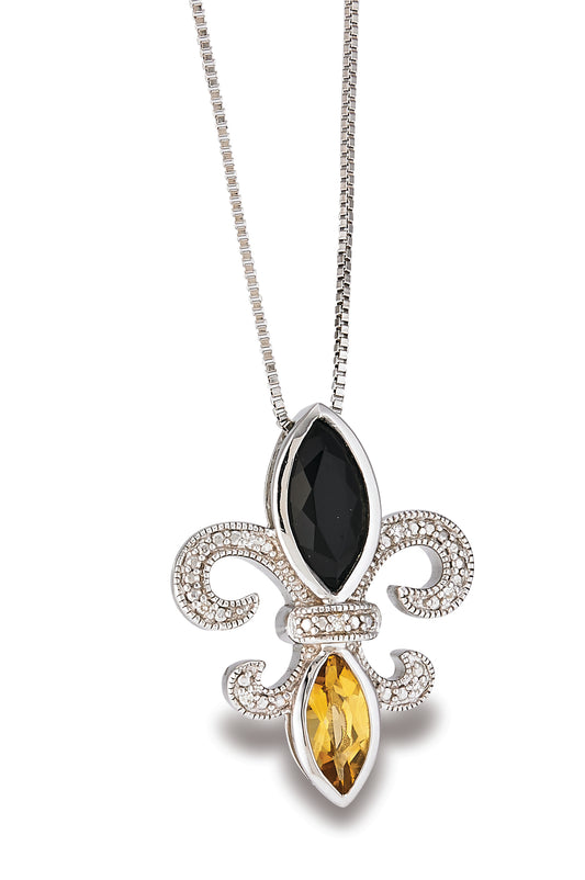 Fleur de Lis Onyx and Citrine Diamond Pendant
