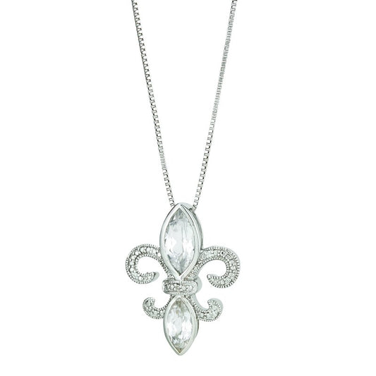 Fleur de Lis White Sapphire and Diamond Pendant
