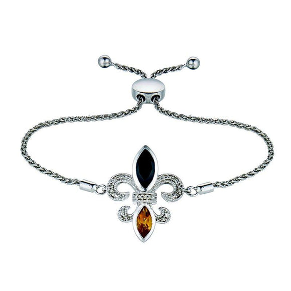 Fleur de Lis Onyx & Citrine Diamond Bolo-Style Bracelet