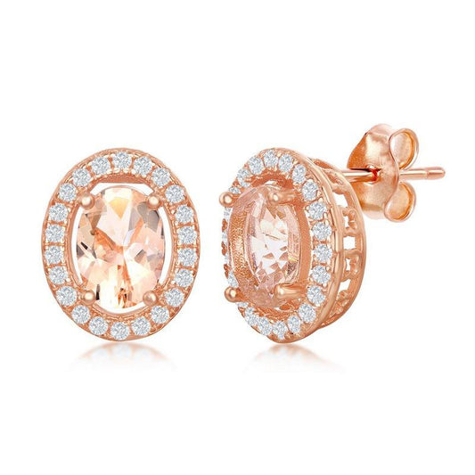 Rose Gold Plated Oval Morganite Stud Earrings