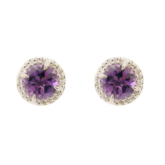Sterling Silver Amethyst & Diamond Stud Earrings