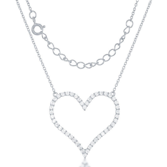 Sterling Silver Large Open Heart Necklace