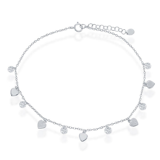 Sterling Silver CZ Hearts Anklet