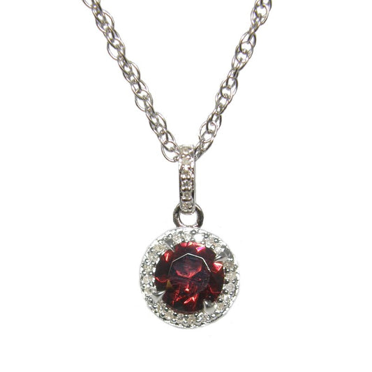 Sterling Silver Garnet & Diamond Pendant