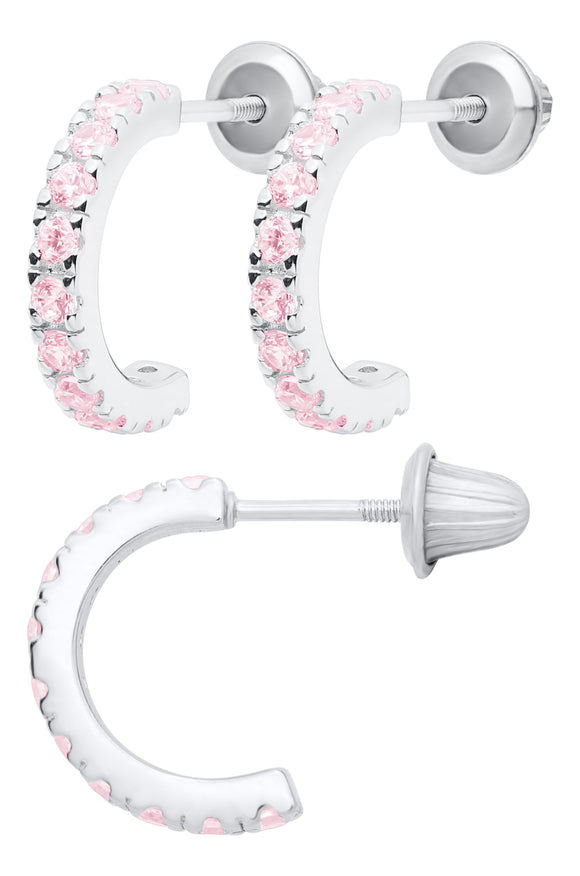 Pink CZ Hoop Earrings