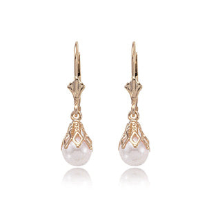 14K Yellow Gold Pearl Drop Earrings