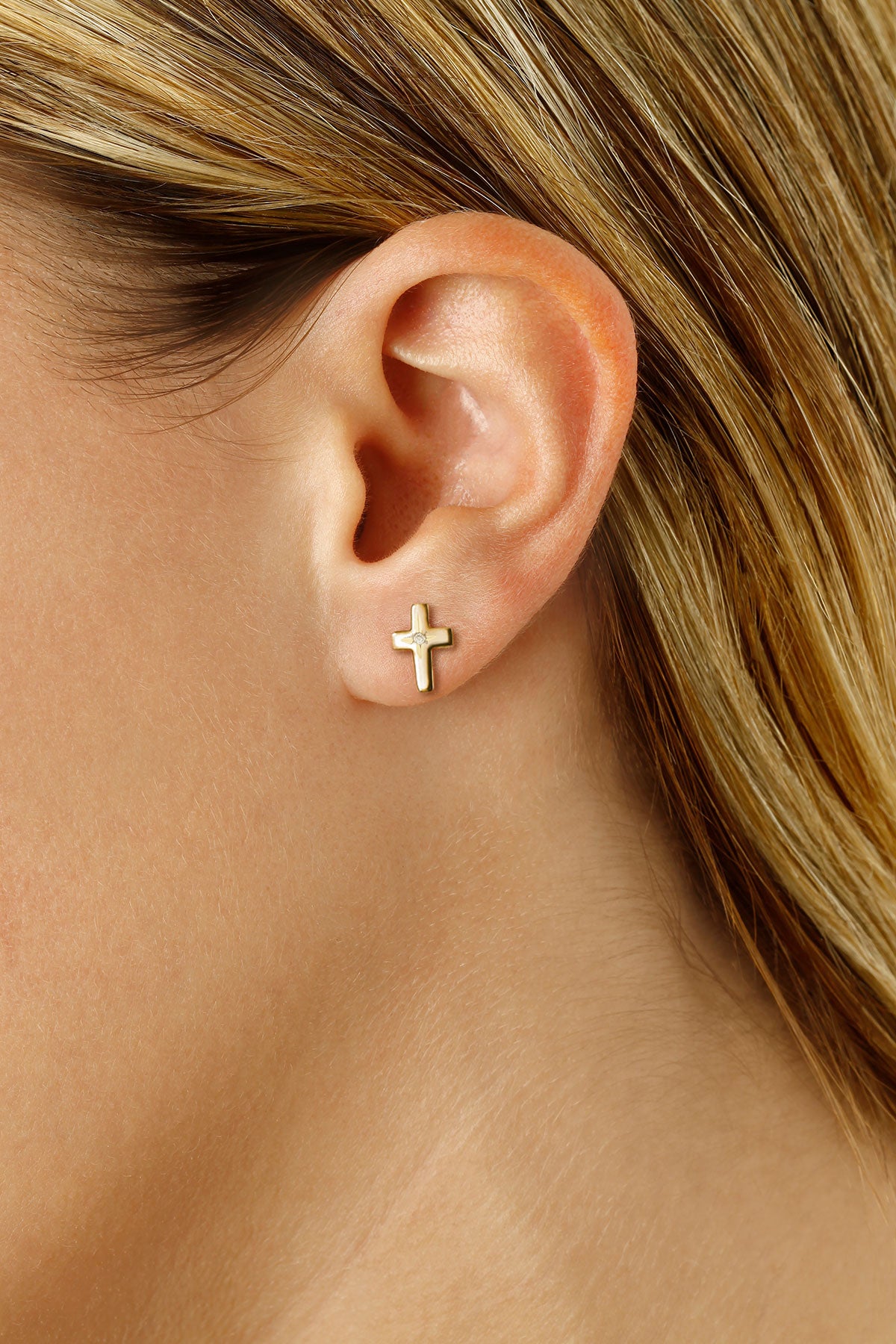 14K Diamond Cross Stud Earrings