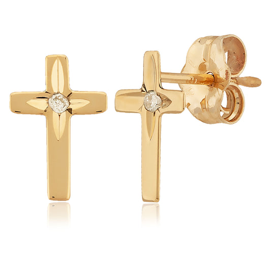 14K Diamond Cross Stud Earrings