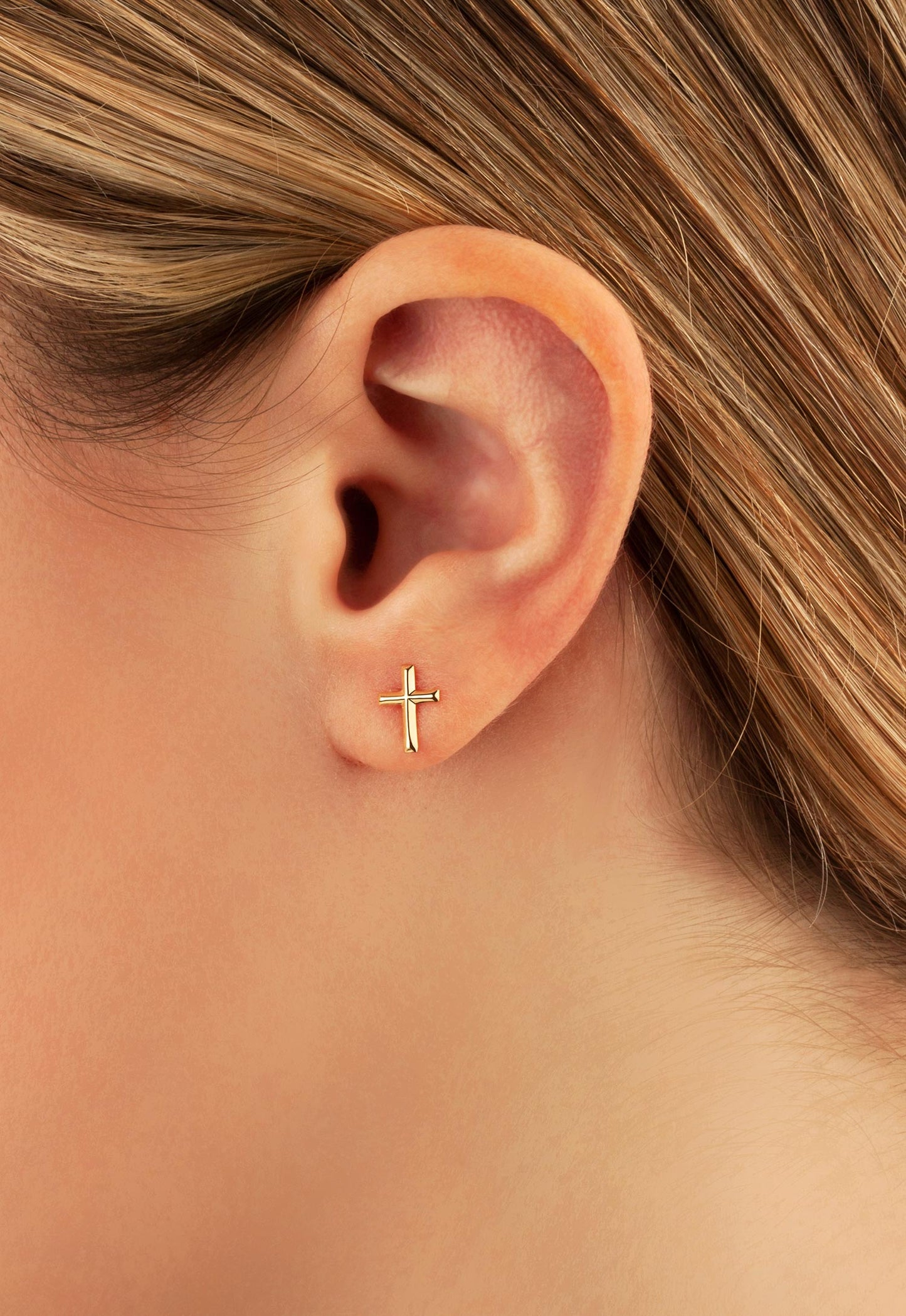 14K Cross Stud Earrings