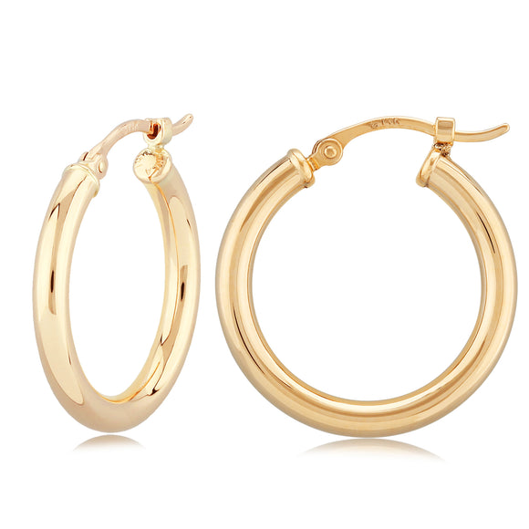14K Yellow Gold Tube Hoop Earrings
