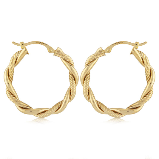 14K Yellow Gold Triple Twist Hoop Earrings