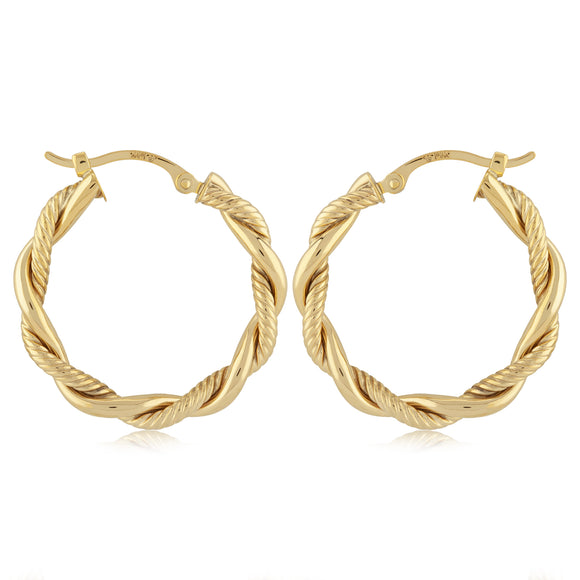 14K Yellow Gold Triple Twist Hoop Earrings