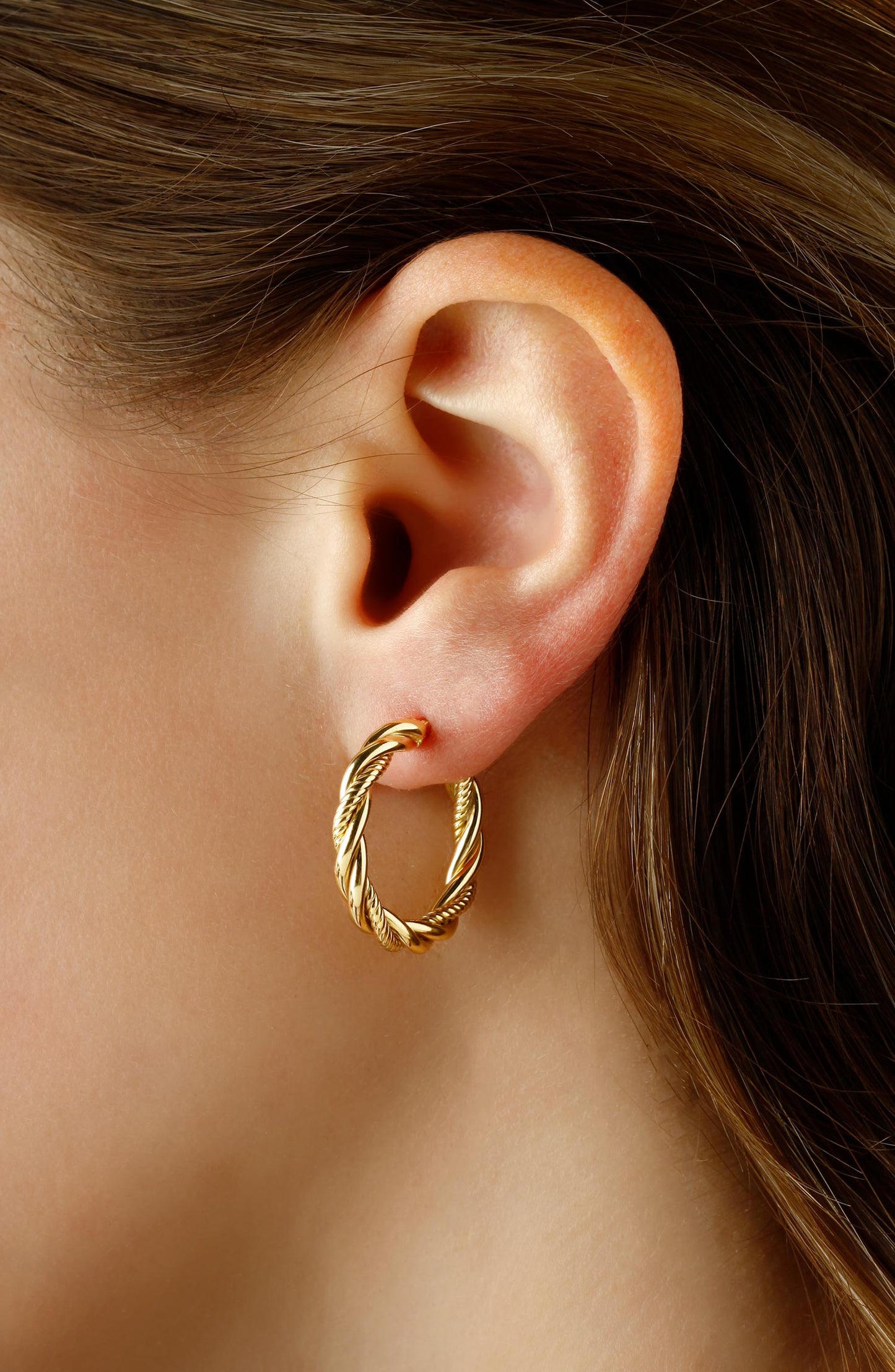 14K Yellow Gold Triple Twist Hoop Earrings