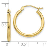 10K Yellow Gold Polished 20mm Lightweight Tube Hoop Earrings