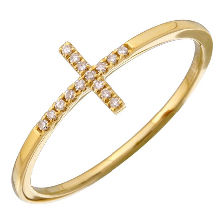 14K Yellow Gold Diamond Cross Ring