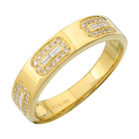 14k Yellow Gold Illusion Emerald Shape Inlay Diamond Ring