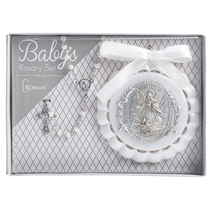 White Cradle Medal and Rosary Set
