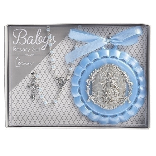 Blue Cradle Medal and Rosary Set