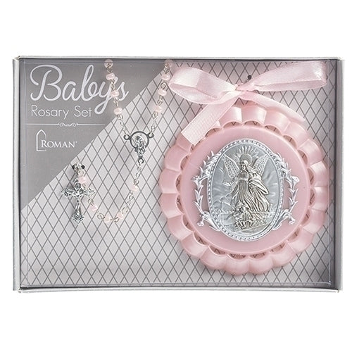 Pink Cradle Medal and Rosary Set