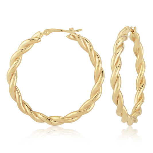 14K Yellow Gold Round Twist Hoops