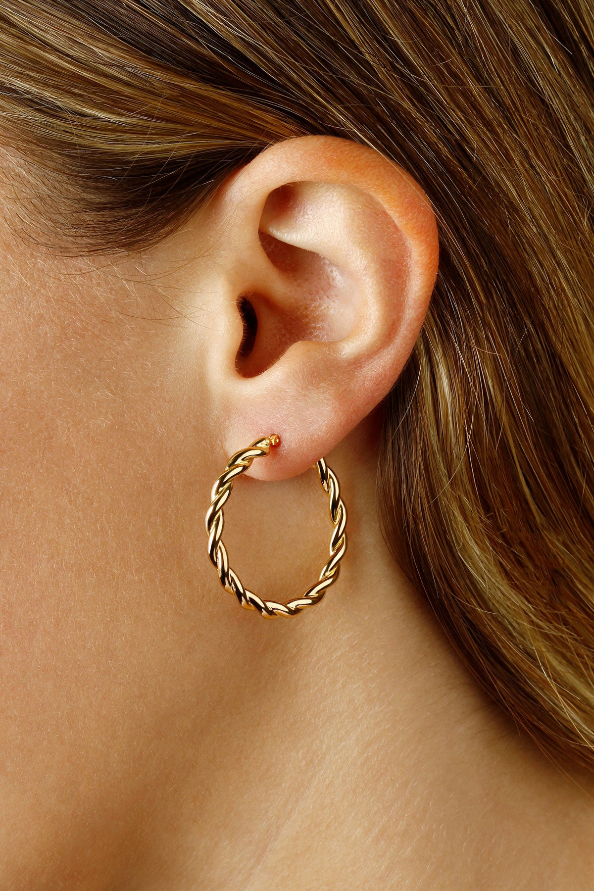 14K Yellow Gold Round Twist Hoops