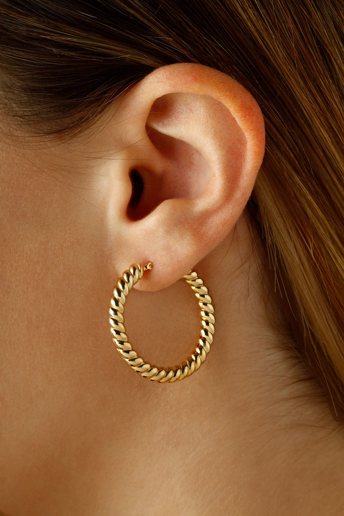 14K Yellow Gold Round Twist Hoops