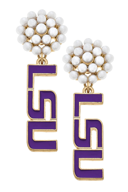 LSU Pearl Cluster Earrings