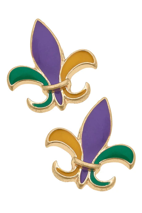 Mardi Gras Fleur De Lis Enamel Stud Earrings