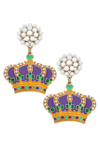 Mardi Gras Crown Enamel Earrings