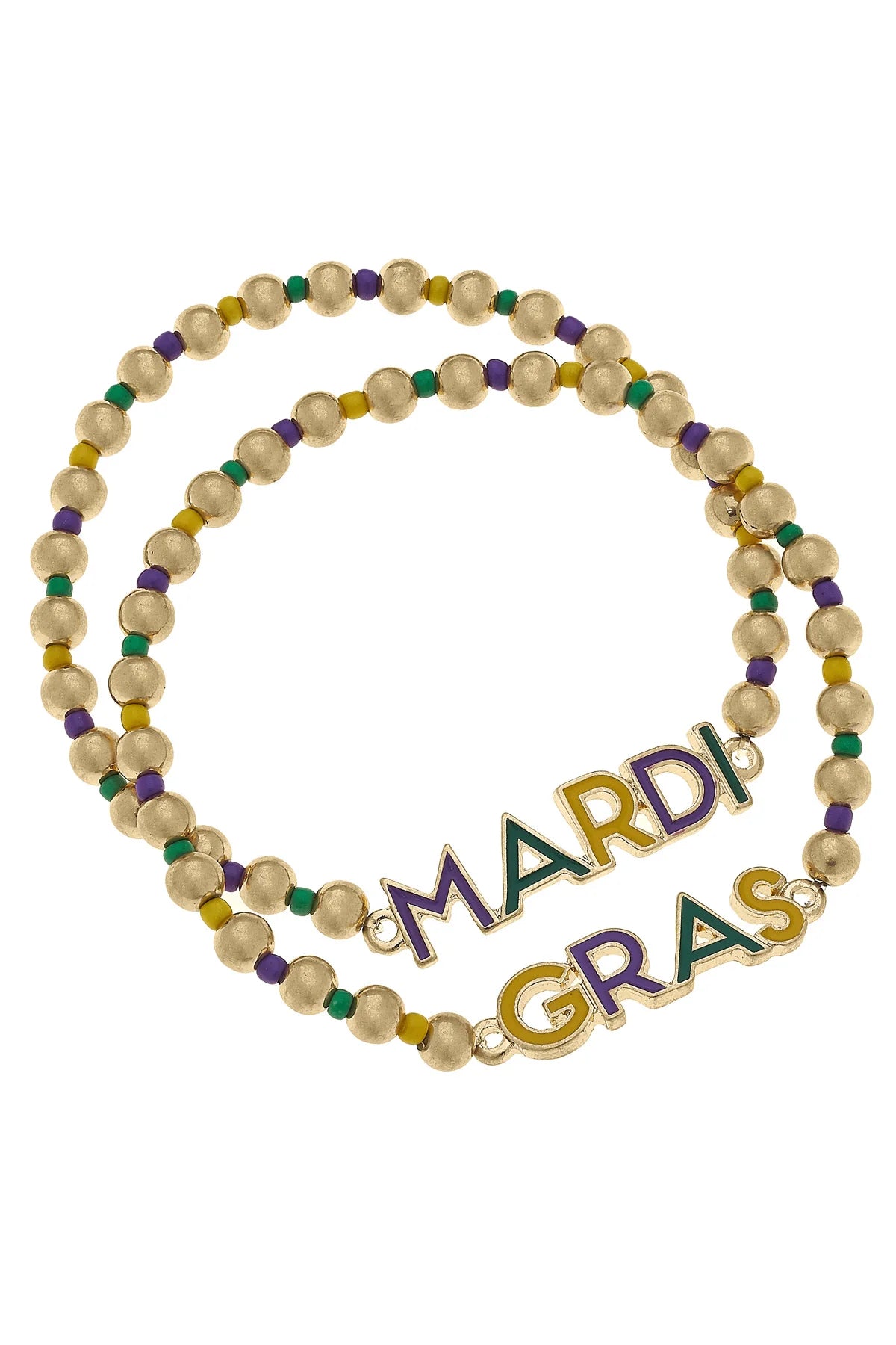 Mardi Gras Enamel Ball Bead Bracelets (Set of 2)