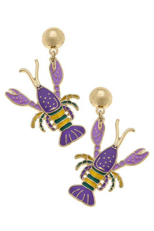 Mardi Gras Crawfish Enamel Earrings