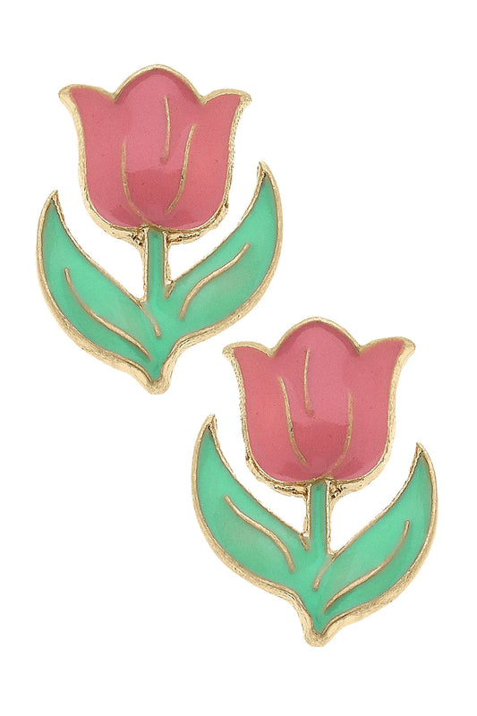 Fresh Tulips Enamel Stud Earrings
