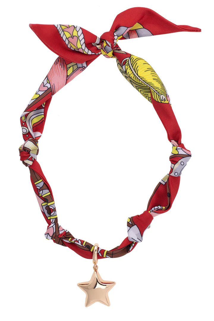 Puffy Star Scarf Necklace in Red/Light Pink/Brown