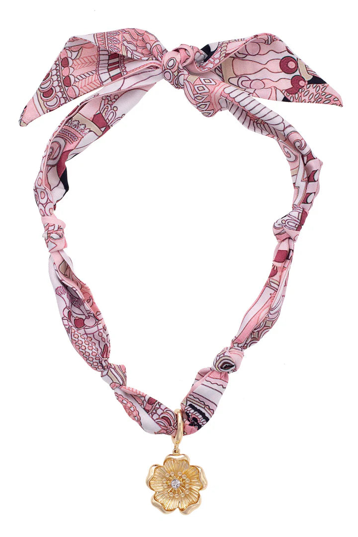 Blossom Scarf Necklace in Light Pink & White