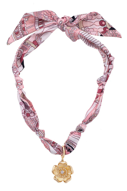 Blossom Scarf Necklace in Light Pink & White