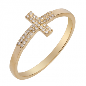 14K Yellow Gold Diamond Cross Ring
