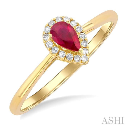 Pear Shape Ruby & Halo Diamond Ring