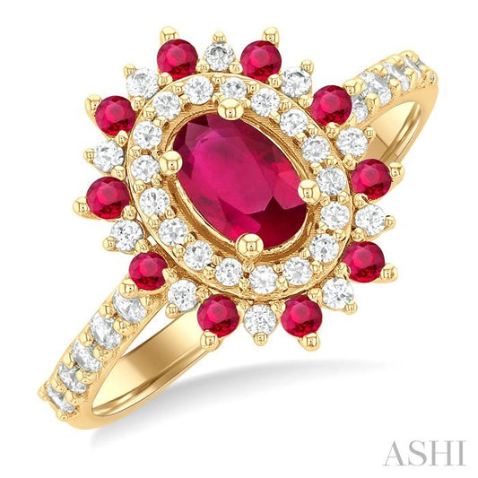 Oval Shape Ruby & Halo Diamond Ring